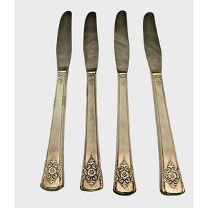 Original Rogers Deluxe Plate Mountain Rose 4 Grille Knives Silverplate 8 1/2"